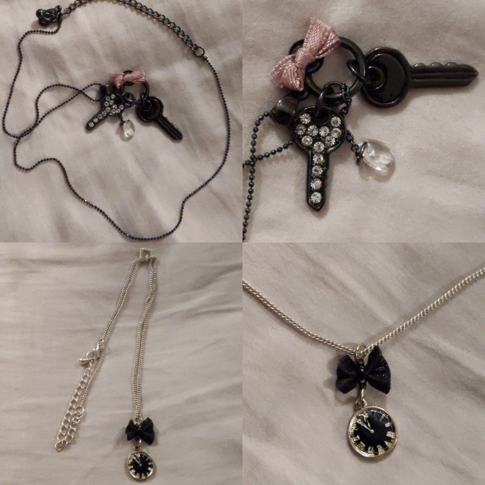 3/$25 key and clock necklaces with bows